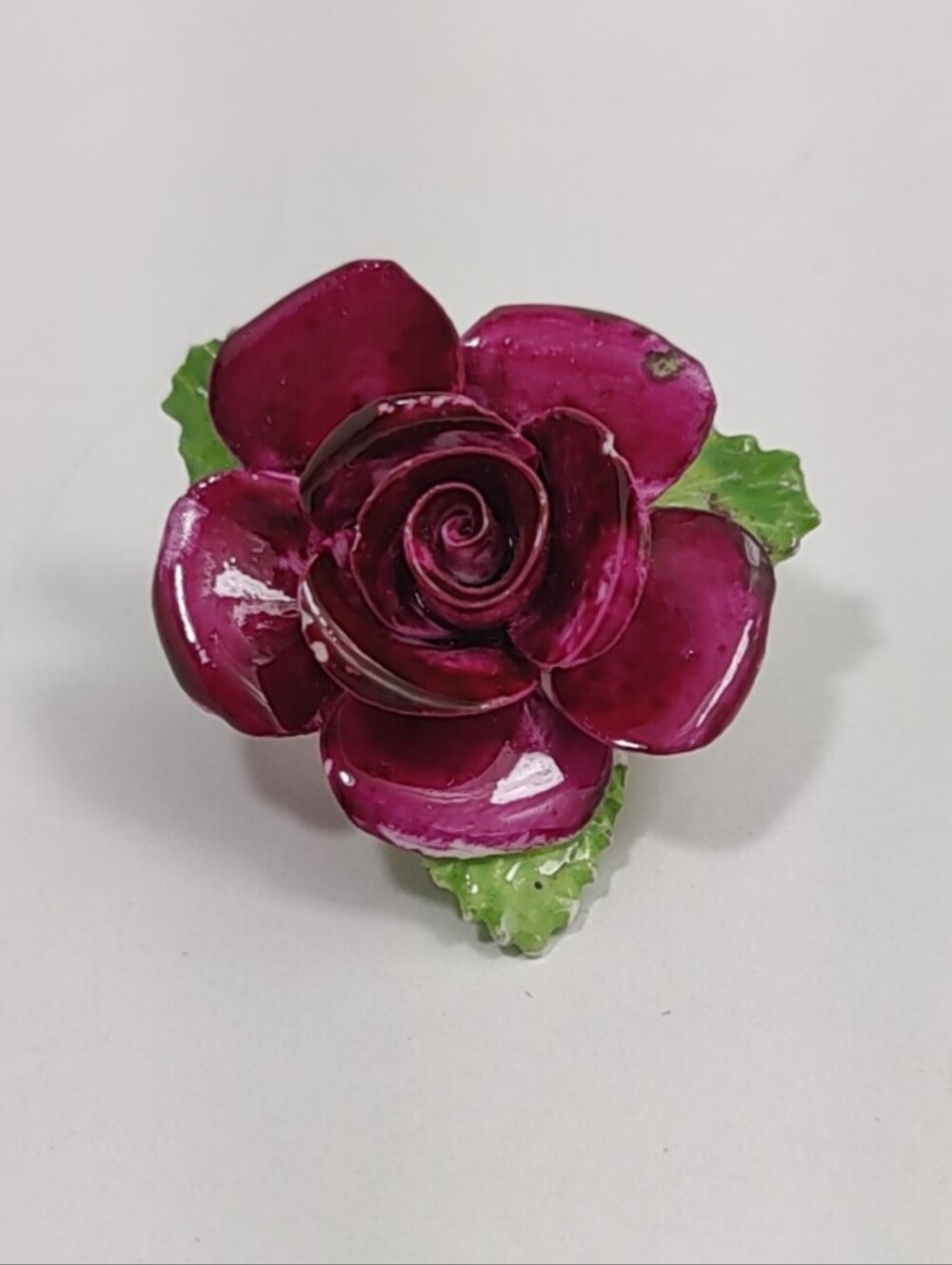 Vintage Made in England Porcelain Rose Brooch Fuchsia Floral C-Clasp Pin